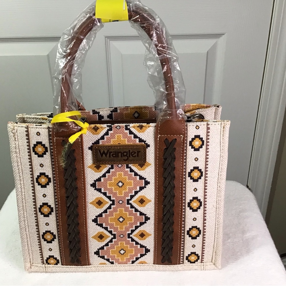 Wrangler Brown and Cream Geometric Tote Bag